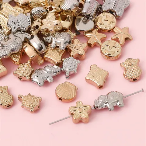 DIY CCB Plastic Loose Beads Electroplated Animal Heart Star Flower Spacer Charms For Bracelet Necklace Jewelry Making Accessory