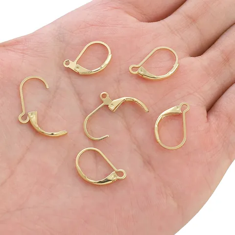 Crochets d'Oreilles Dormeuses en Cuivre Plaqué Or 14K Forme de D Ajourée Accessoires de Création de Bijoux DIY Fermoirs avec Anneau pour Femme