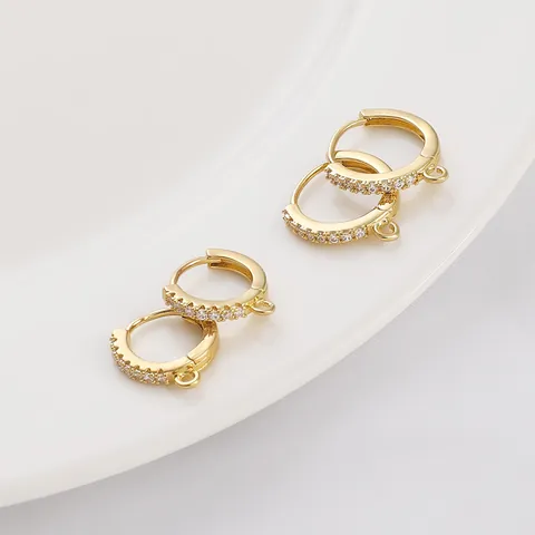 14K Goldgefülltes Messing Zirkonia Huggie Ohrringhaken Mit Schlaufe Für DIY Schmuckherstellung Dangle Ohrring Zubehör