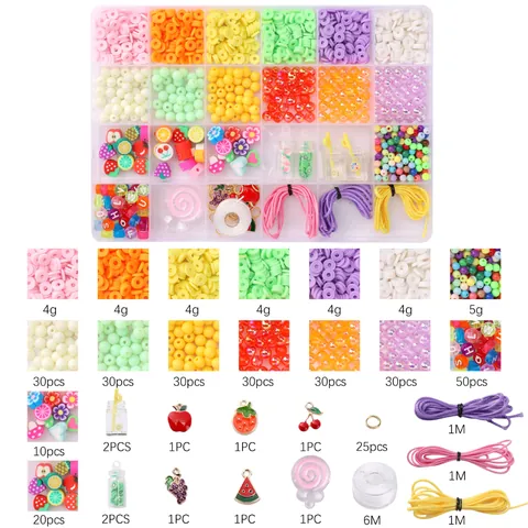 Kit de Fabricación de Joyas DIY Tema Frutas Cuentas de Arcilla Polimérica Dijes de Alfabeto para Pulseras Collares