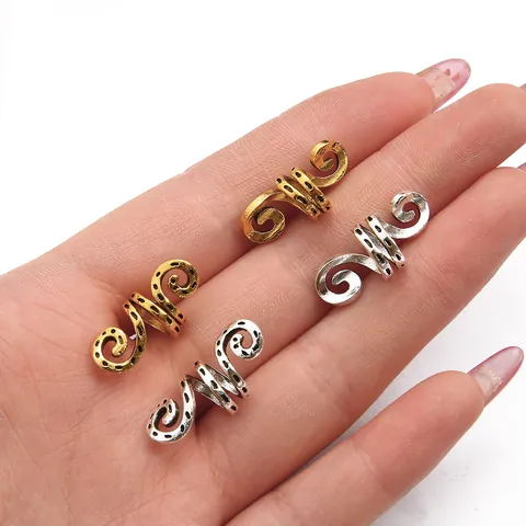 Vintage Alloy Spiral Snake Pattern Dreadlock Beads Hair Cuffs Antique Gold Silver Tone Braiding Decoration Hair Jewelry For Women