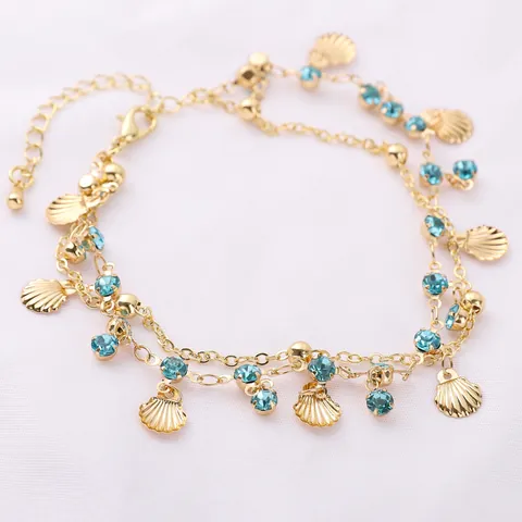 Color Preserving Pure Copper Rhinestone Shell Chain For DIY Jewelry Making Gold Sea Style Blue Zirconia Link Crafting