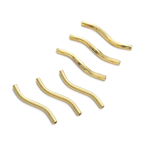 14K Gold Plated Copper S-Shape Tube Spacer Beads For DIY Jewelry Making Bracelet Necklace Findings Smooth And Textured Curved Tubes