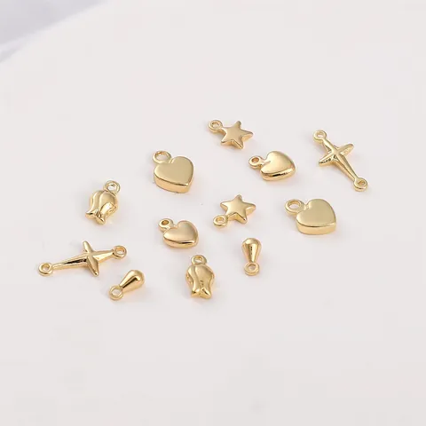14K Gold Filled Copper Pendants Heart Star Rose Cross Charms For DIY Jewelry Making Necklaces Bracelets Accessories Pendant Only