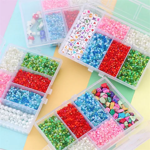 DIY Schmuckherstellungsset Mehrfarbige Glasperlen Alphabetperlen Pilzanhänger Mit Elastischem Faden Und Aufbewahrungsbox