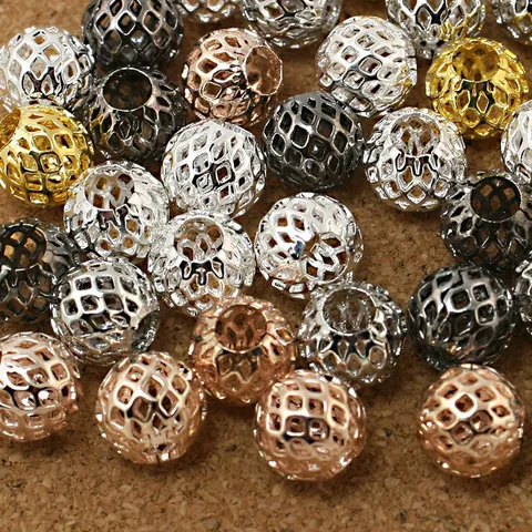 Alloy Mesh Ball Beads Hollow Electroplated Round Spacer Beads For DIY Jewelry Making Bracelet Necklace Handmade Craft Components