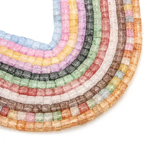 6mm Square Crackle Glass Beads Jewelry Making DIY Bracelet Necklace Candy Color Ice Crack Textured Loose Beads For Crafting