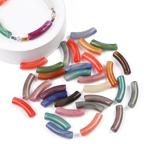 Vintage Two Color Acrylic Curved Tube Beads Marble Pattern Noodle Beads For DIY Bracelet Necklace Jewelry Making