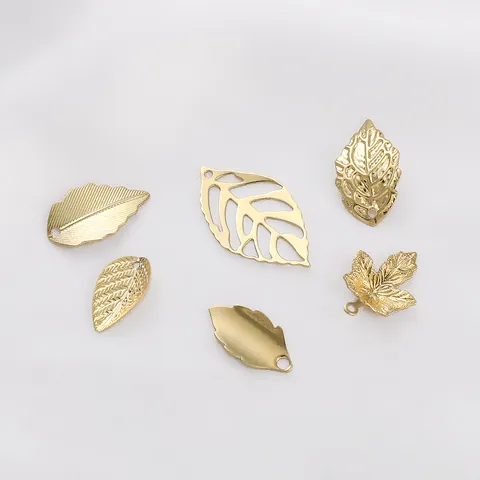 14K Gold Plated Copper Leaf Pendants For Jewelry Making DIY Maple Leaf Hollow Leaf Textured Botanical Charms For Jewelry DIY