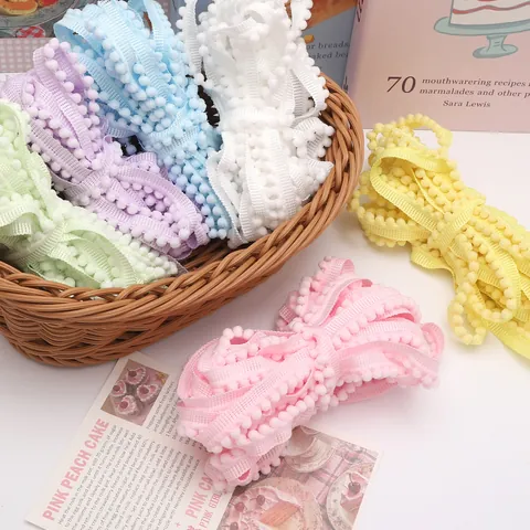 Macaron Color Polyester Pom Pom Trim Ribbon For DIY Sewing Crafts Clothing Accessory Decorative Fringe Lace Pompom Braid