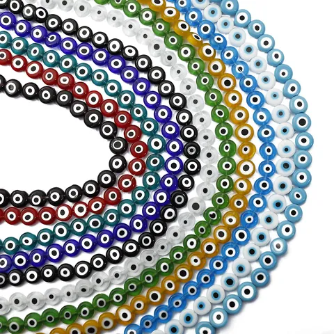 Lampwork Evil Eye Glass Beads Flat Round Nazar Loose Beads For DIY Jewelry Making Bracelet Necklace Handcrafted Accessories Mixed Colors