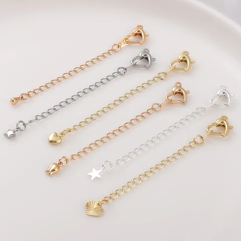 Metal Jewelry Extender Chains With Heart Lobster Clasp Star Heart Tulip Pendant For Necklace Bracelet DIY Jewelry Making Findings
