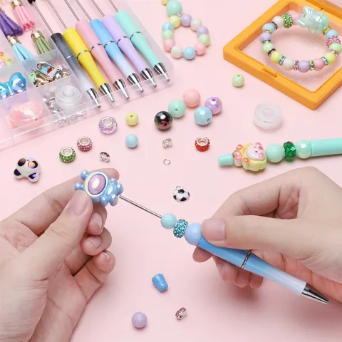 DIY Perlenstift Set Mit Acrylperlen Und Cartoon Anhängern Für Schmuckherstellung Handgefertigte Schreibwaren Geschenk Für Kinder
