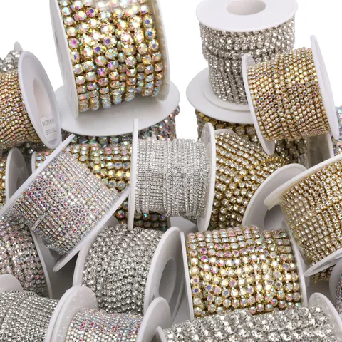 DIY Copper Rhinestone Cup Chain For Jewelry Making Sewing Craft Accessories Silver Gold Base Glass Diamond Claw Chain