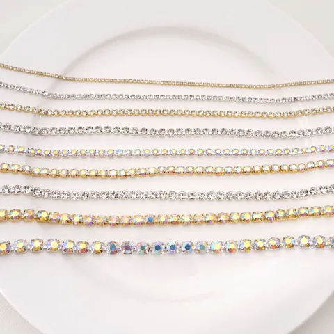 DIY Copper Rhinestone Cup Chain For Jewelry Making Sewing Craft Accessories Silver Gold Base Glass Diamond Claw Chain