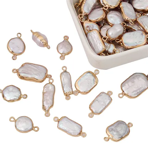Natural Irregular Baroque Freshwater Pearl Gold Edged Double Loop Connector Charms For DIY Necklace Jewelry Making Accessories