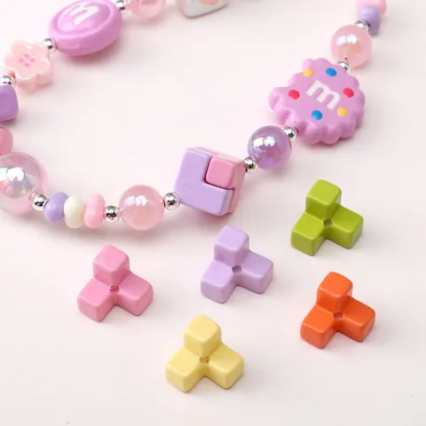 Lacquered Acrylic Block Beads Spliced Tetris Shapes Creamy Colors DIY Handmade Beads For Jewelry Making Phone Chain Accessory