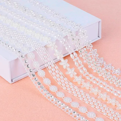 ABS Artificial Pearl Rhinestone Chain Decorative Trim For Wedding Dress DIY Hair Accessories Manual Craft Sewing Decoration Supplies