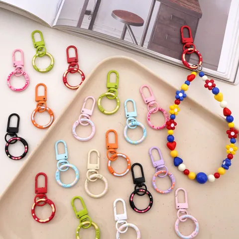Colorful Alloy Donut Spring Clasp Keychain Hooks DIY Polka Dot Bag Buckle Phone Chain Lobster Clasp Hanging Findings