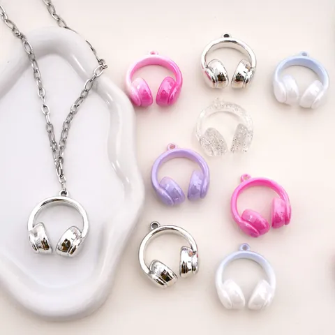 Creative Headphone Shape Acrylic Charms For DIY Jewelry Making Gradient Color Resin Pendant For Necklace Keychain Accessory