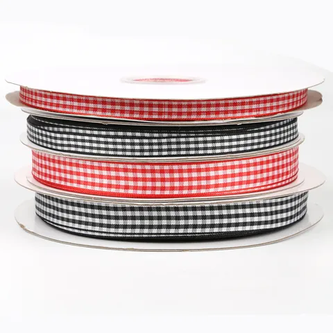 Woven Plaid Ribbon Gingham Checkered Scottish Tartan Polyester Fabric Tape For Gift Wrapping DIY Craft Preppy Decoration