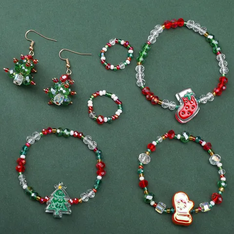 Weihnachten DIY Schmuckherstellung Set Rot Grün Weiß Kristall Glasperlen Mit Aufbewahrungsbox Für Handgemachte Armbänder Halsketten Ohrringe