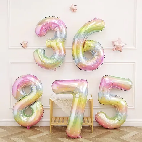 Grands Ballons Chiffres Dégradé Arc-en-Ciel Étoiles en Feuille d'Aluminium pour Décoration de Fête d'Anniversaire Enfants