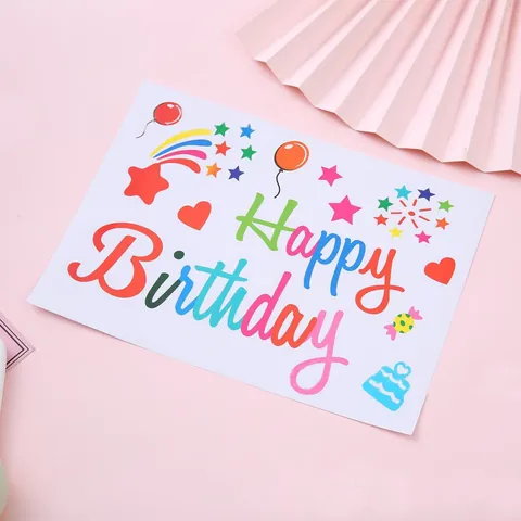 Happy Birthday Ballon Aufkleber Bunte PVC Dekoration Für Party Feier Sterne Herz Kuchen Design Dekor