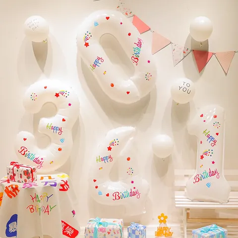 Happy Birthday Ballon Aufkleber Bunte PVC Dekoration Für Party Feier Sterne Herz Kuchen Design Dekor