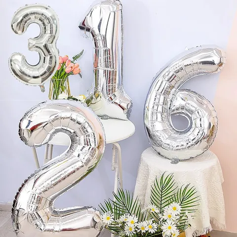 Large Silver Number Foil Balloons Mylar Metallic Digital Balloons For Birthday Party Wedding Anniversary Celebration Decor