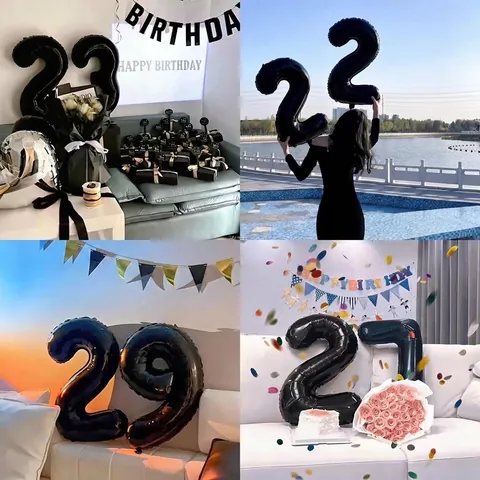Palloncini in Alluminio con Numeri Neri da 32 Pollici Digitali 0-9 Per Decorazione di Compleanni Feste Anniversari