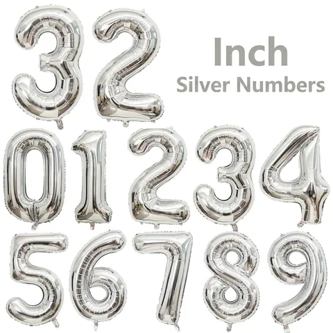 Large Silver Number Foil Balloons Mylar Metallic Digital Balloons For Birthday Party Wedding Anniversary Celebration Decor