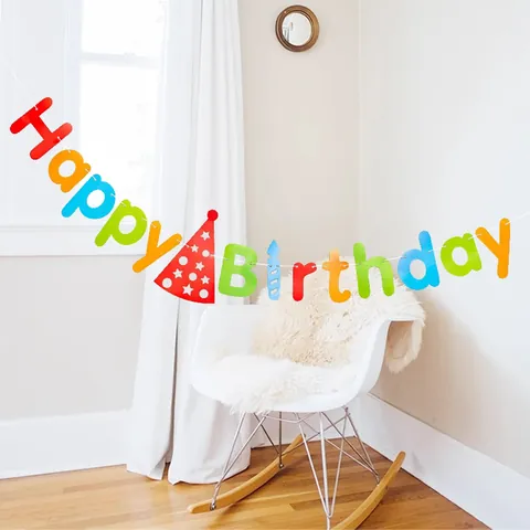 Happy Birthday Banner Mit Partyhut-Design Papier Buchstaben Girlande Für Baby Ersten Geburtstag Feier Dekorationen Gold Silber Regenbogen Hängende Banner