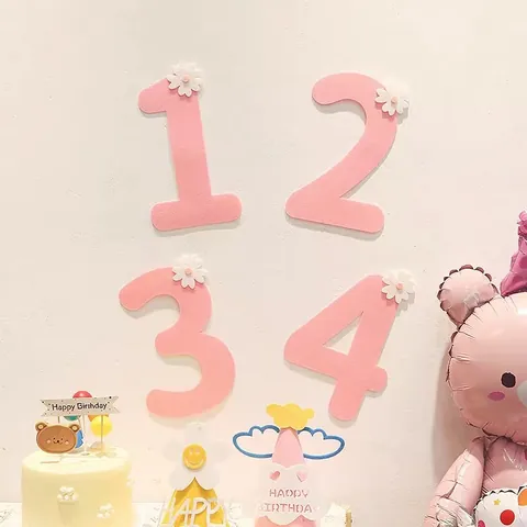 Chiffres en Feutre Rose Avec Décoration de Pâquerettes Murale pour Premier Anniversaire de Bébé Fond de Photographie Fête