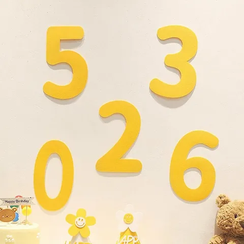 Yellow Felt Birthday Number Decoration Minimalist Number Wall Stickers For Kids Birthday Party Anniversary Site Layout Supplies