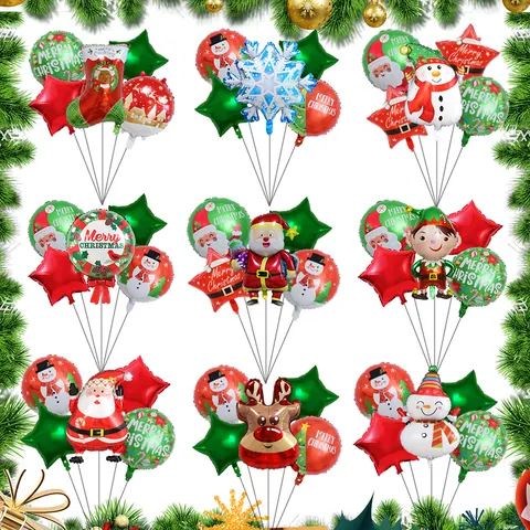 Ballons en Film d'Aluminium de Noël Père Noël Bonhomme de Neige Renne Imprimé Kit de Ballons Métalliques Décoration de Fête