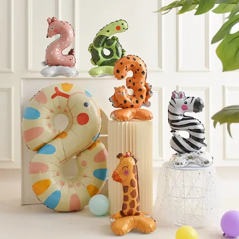 Safari Animal Number Foil Balloon For Kids Birthday Party Decoration Large Standing Jungle Theme Mylar Balloon Ornament