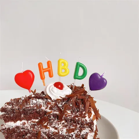 HBD Letter Heart Birthday Cake Candle Decoration Paraffin ABS Colorful Letter Heart Topper For Birthday Party Celebration