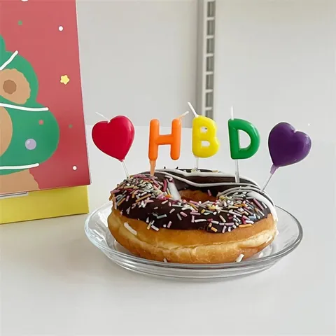 HBD Letter Heart Birthday Cake Candle Decoration Paraffin ABS Colorful Letter Heart Topper For Birthday Party Celebration