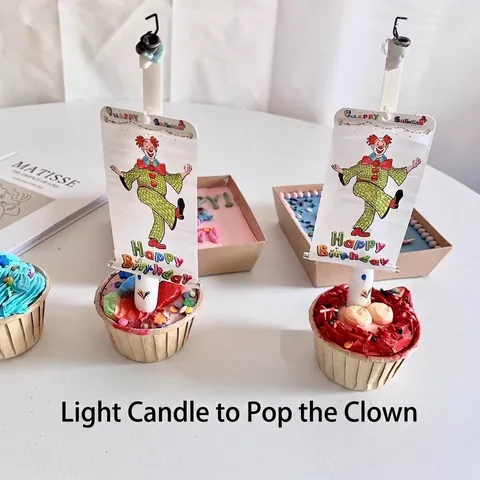 Surprise Popping Clown Birthday Candle With Happy Birthday Banner Music Cake Topper Novelty Party Decor Paraffin Wax Candle