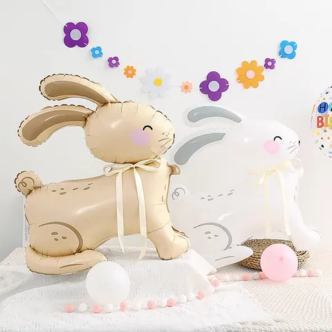 4D Standing Rabbit Aluminum Film Balloon Cartoon Animal Mylar Balloon For Kids Birthday Party Decoration Baby Shower Photo Props