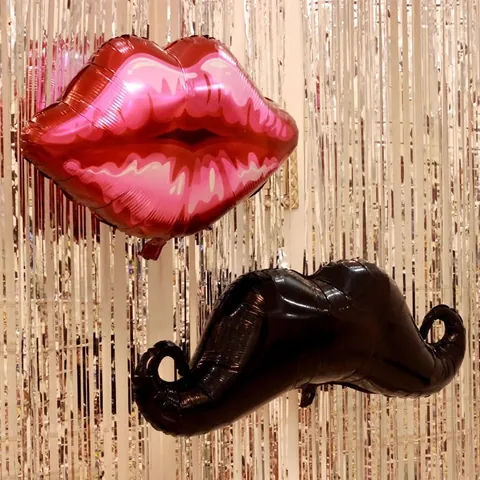 Red Lips Black Mustache Aluminum Foil Balloon Metallic Texture Party Decor For Wedding Birthday Valentine Day Celebration