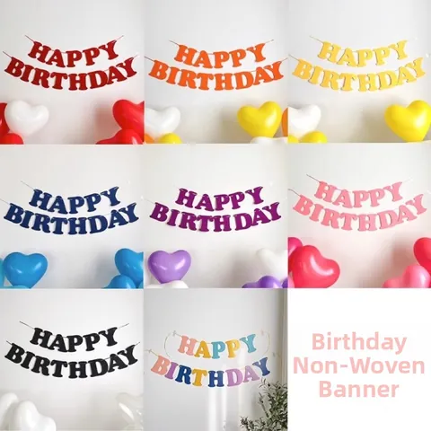 Non-Woven Fabric Happy Birthday Banner Macaron Colorful Letter Pull Flag For Kids Baby Birthday Party Decorations Ornament