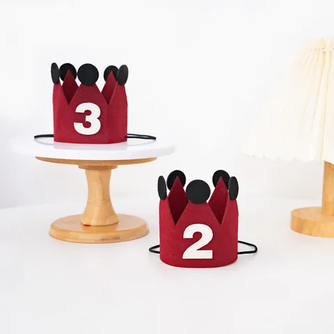 Red Felt Birthday Crown Hat With White Numbers For Kids Birthday Party Photography Props Headwear Decoration