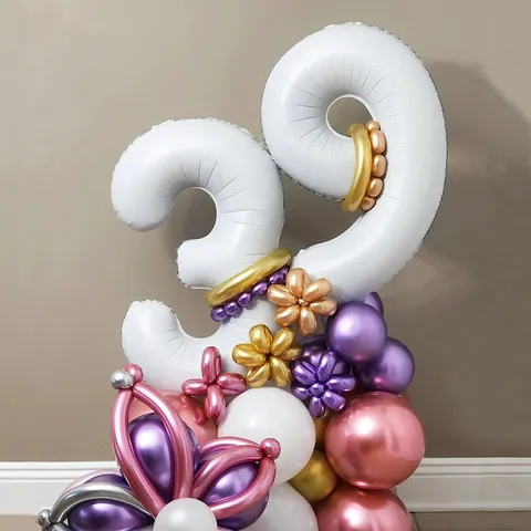 Matte White Number Foil Balloon Retro Ins Style Large Aluminum Film Mylar Balloon For Birthday Party Anniversary Celebration