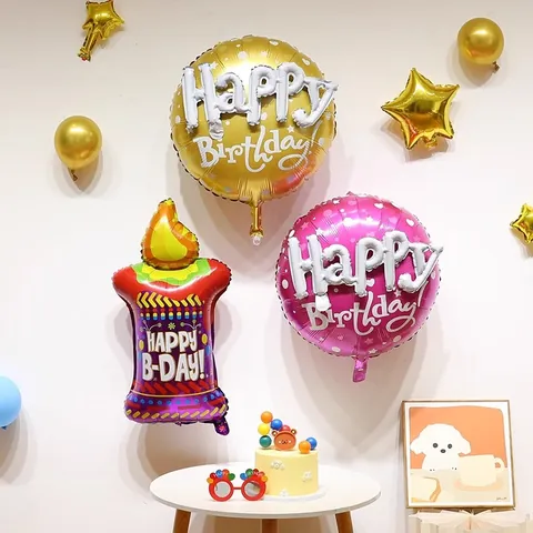 Happy Birthday Aluminum Foil Balloon Candle Shape Party Decoration For Kids Adults Birthday Celebration Party Supplies