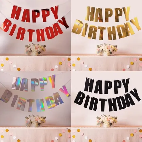 Pancarta con Letras de Happy Birthday Láser Oro Plata Purpurina Papel Guirnalda Para Decoración Fiesta de Cumpleaños Adornos Colgantes