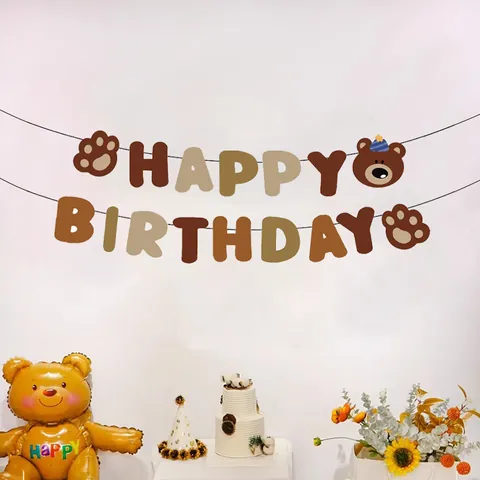 Vintage Cartoon Beer Happy Birthday Banner Papier Berpoot Bloem Slingers Voor Kinderen Baby Verjaardag Feest Decoraties
