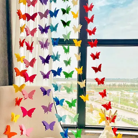 3D Paper Butterfly Garland Hanging Decoration Gradient Colorful Butterfly Banners For Wedding Birthday Party Home Decor