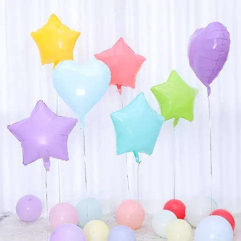 Globo de Película de Aluminio de 18 Pulgadas Color Macaron Forma de Estrella Corazón Para Decoración de Fiesta de Cumpleaños Boda